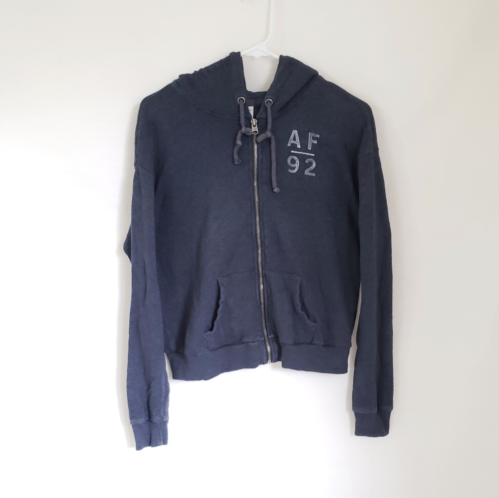 Abercrombie & Fitch Navy Zip-Up Hoodie w/ Embroidered Detail Kids Large Womens S